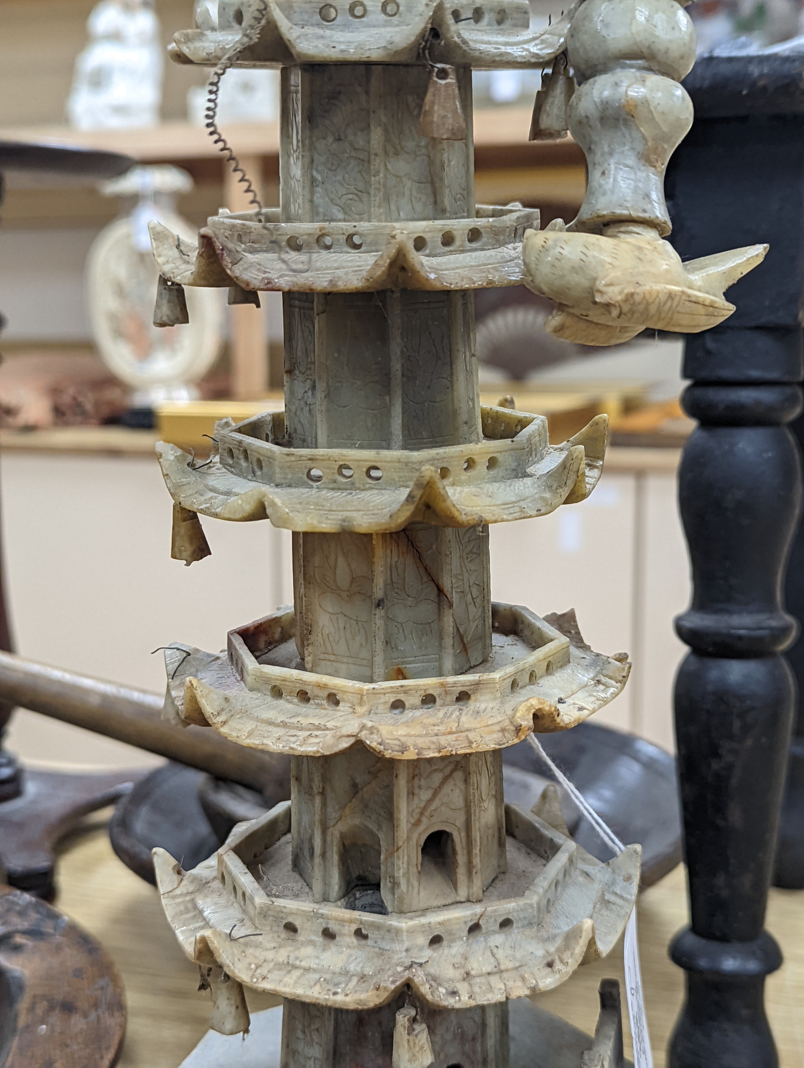 A Chinese soapstone model of a pagoda, early 20th century, 42cm